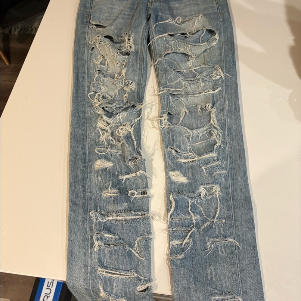 rag & bone Light Blue Distressed Skinny Jeans